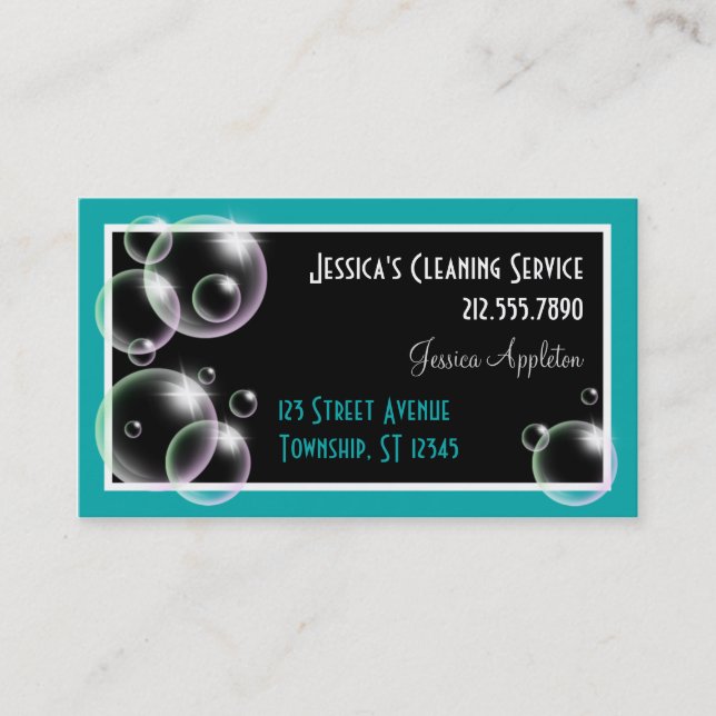 Teal Bubbles Cleaning Service Business Cards (Front)
