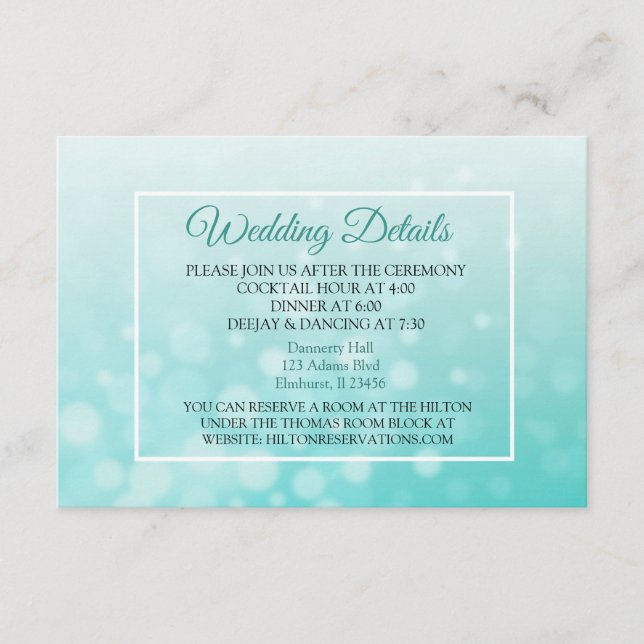Teal Bubbles Elegant Wedding Details Card (Front)