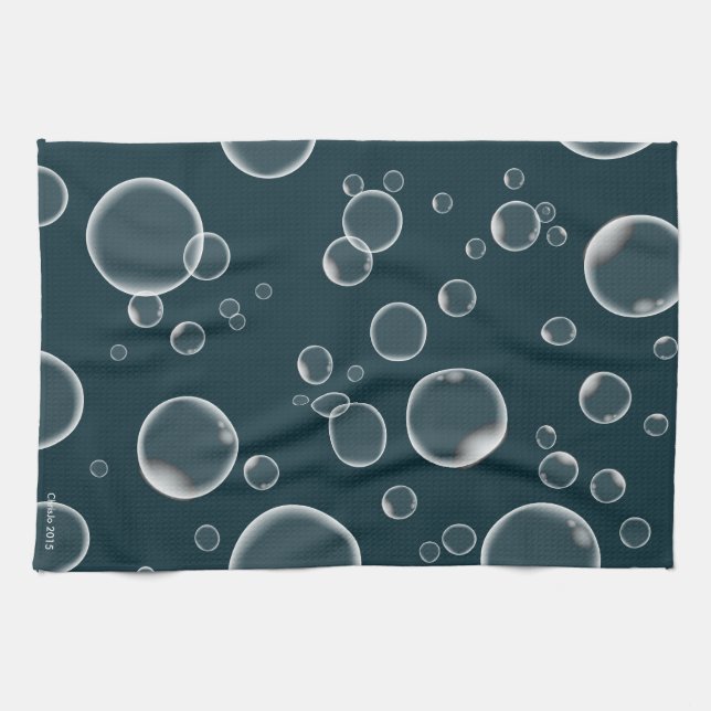 Teal Bubbles Kitchen Towel Home Decor (Horizontal)