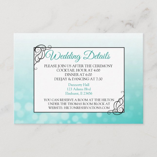 Teal Bubbles Wedding Details Card (Front)