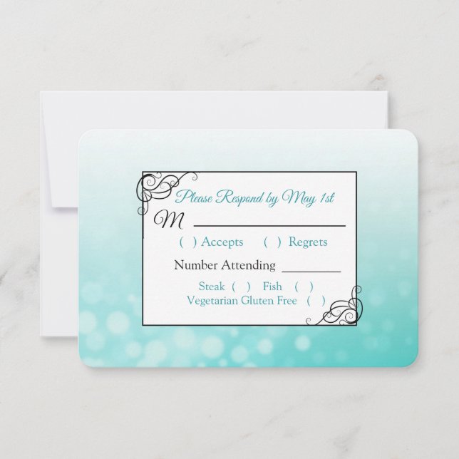 Teal Bubbles Wedding RSVP card (Front)