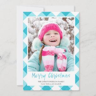Teal Buffalo Check Brush Script MERRY CHRISTMAS Holiday Card
