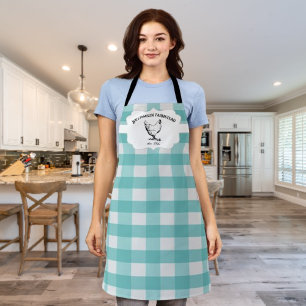 Teal Buffalo Plaid Farm Chicken Apron