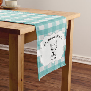 Teal Buffalo Plaid Farm Chicken Short Table Runner