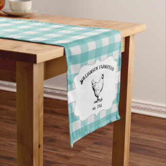 Teal Buffalo Plaid Farm Chicken Short Table Runner