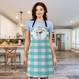 Teal Buffalo Plaid Farm Cow Apron