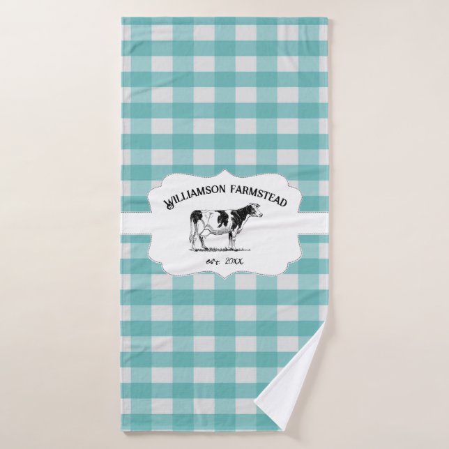 Teal Buffalo Plaid Farm Cow Bath Towel Set (Bath Towel)