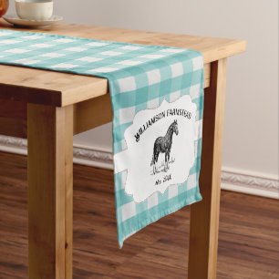Teal Buffalo Plaid Farm Horse Short Table Runner