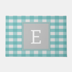Teal Buffalo Plaid Monogram Doormat