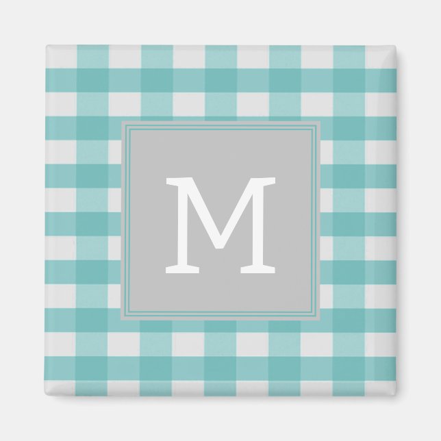 Teal Buffalo Plaid Monogram Magnet (Front)
