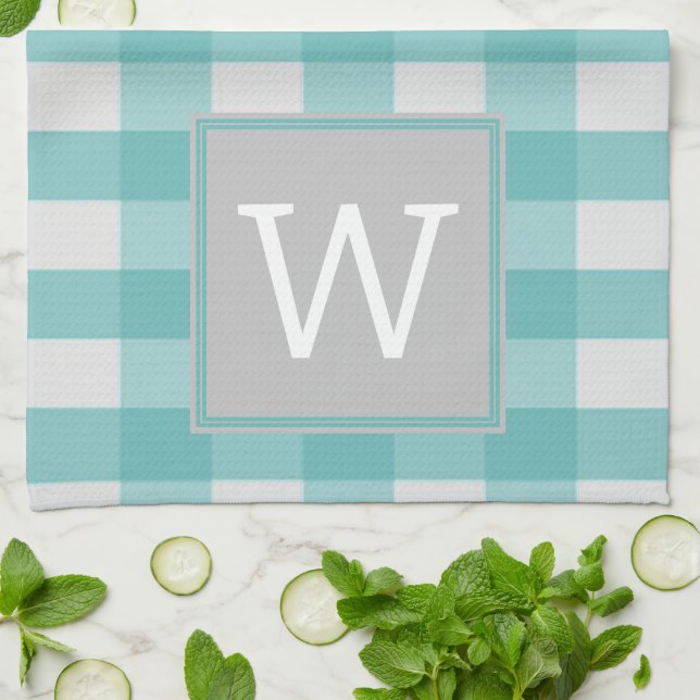 Teal Buffalo Plaid Monogram Towel (Folded)