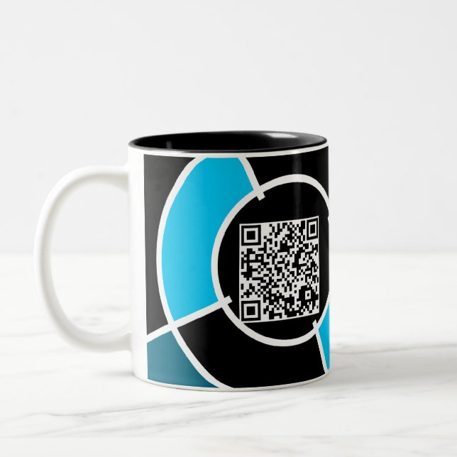 teal bullseye QR code Two-Tone Coffee Mug (Left)