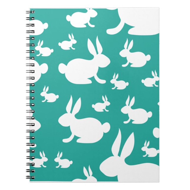Teal Bunny Pattern Notebook (Front)