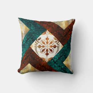 Teal, Burgundy and Gold Geometric Damask Cushion