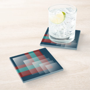 Teal burgundy blue glass coaster