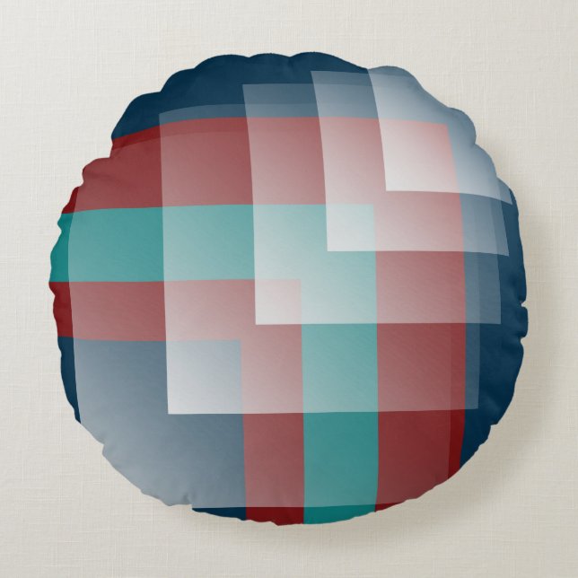 Teal burgundy blue round cushion (Front)