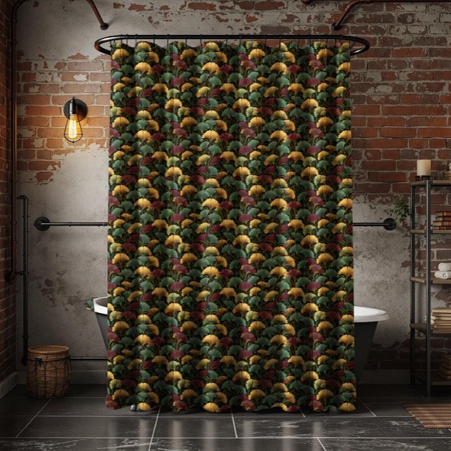 Teal Burgundy Ginkgo Leaf Pattern  Shower Curtain (Creator Uploaded)