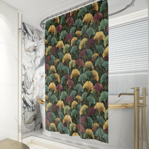 Teal Burgundy Ginkgo Leaf Pattern  Shower Curtain