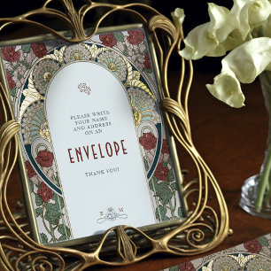 Teal Burgundy Gold Envelope Vintage Wedding Sign