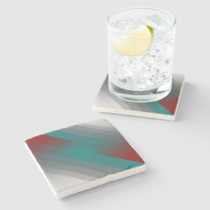teal burgundy grey stripes stone coaster