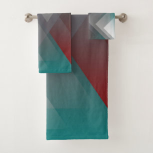 Teal burgundy grey symmetry bath towel set