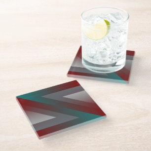teal burgundy grey triangle glass coaster