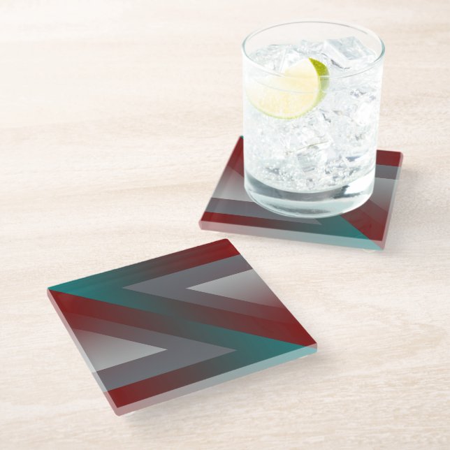 teal burgundy grey triangle glass coaster (Angled)