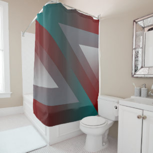teal burgundy grey triangle shower curtain