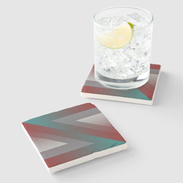 teal burgundy grey triangle stone coaster (Side)