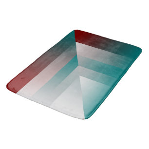 teal burgundy grey triangles bath mat