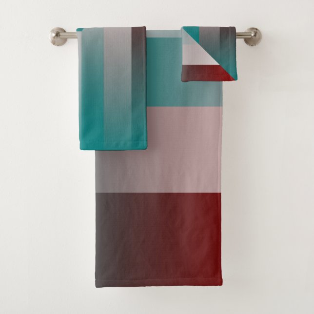 teal burgundy grey triangles bath towel set (Insitu)