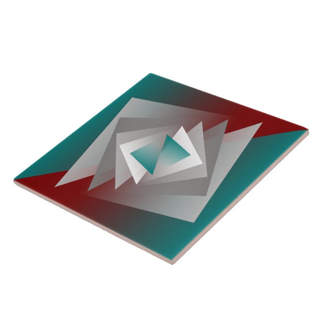 Teal Burgundy Grey Triangles Ceramic Tile (Side)