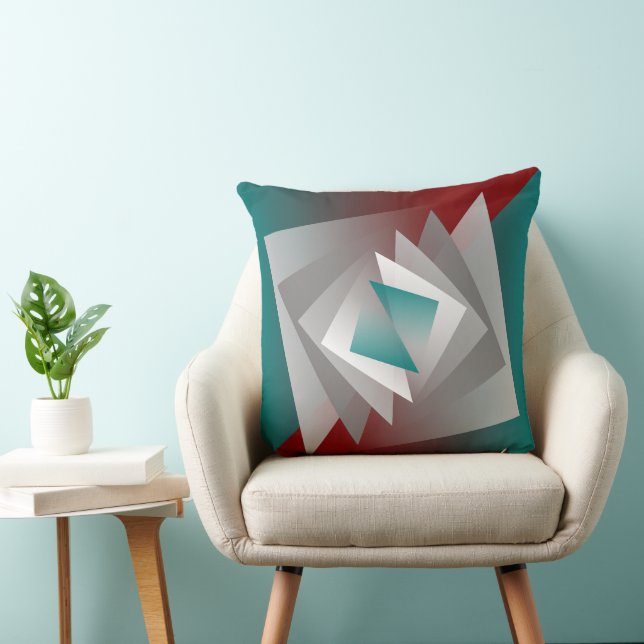 Teal Burgundy Grey Triangles Cushion (Chair)