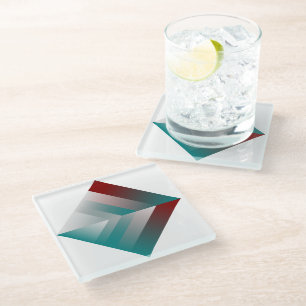 teal burgundy grey triangles glass coaster