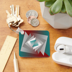 Teal Burgundy Grey Triangles Key Ring