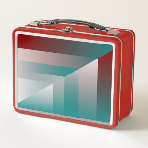 teal burgundy grey triangles metal lunch box