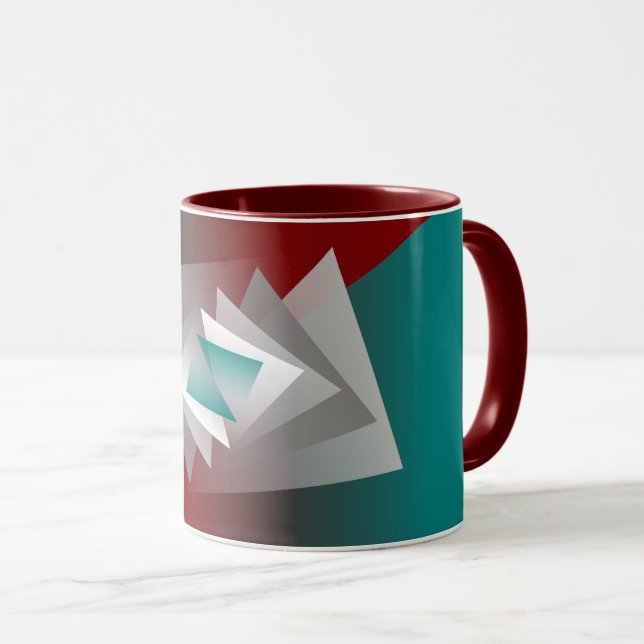 Teal Burgundy Grey Triangles Mug (Front Right)