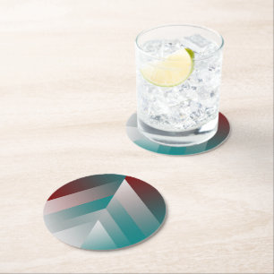 teal burgundy grey triangles round paper coaster