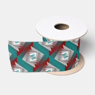 Teal Burgundy Grey Triangles Satin Ribbon