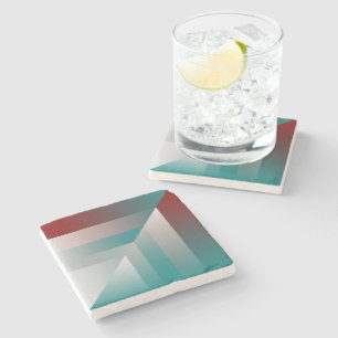 teal burgundy grey triangles stone coaster