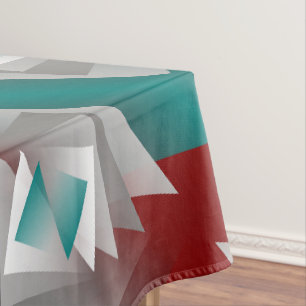 Teal Burgundy Grey Triangles Tablecloth