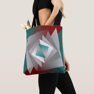 Teal Burgundy Grey Triangles Tote Bag