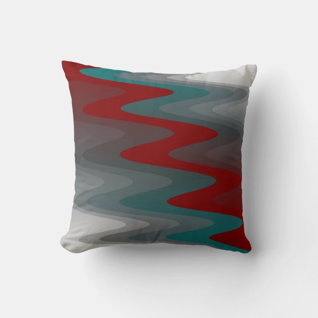 teal burgundy grey waves cushion (Front)