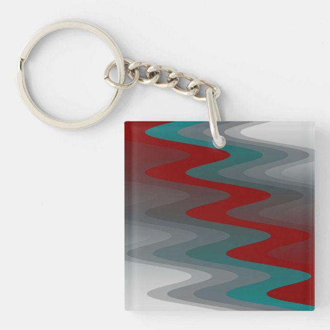 teal burgundy grey waves key ring (Front)