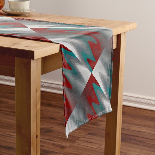 teal burgundy grey waves long table runner (In Situ)