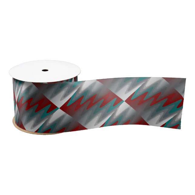 teal burgundy grey waves satin ribbon (Spool)