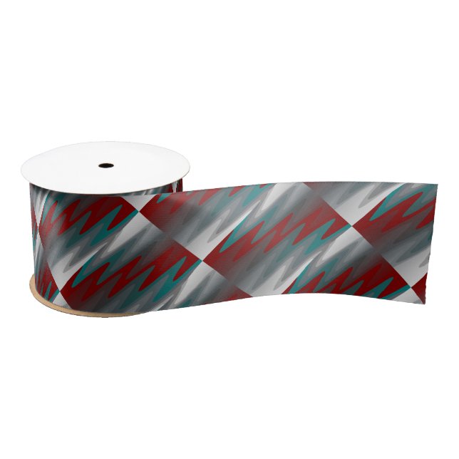 teal burgundy grey waves satin ribbon (Spool)