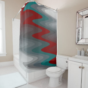 teal burgundy grey waves shower curtain