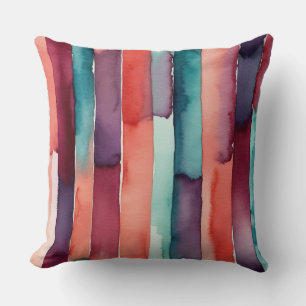 Teal, burgundy, peach and purple watercolor cushion