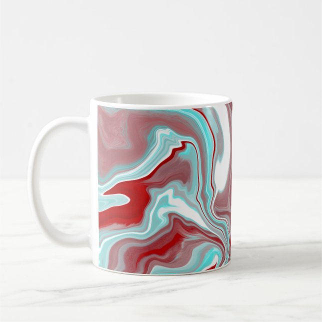 Teal, Burgundy, Red and White Marble Swirls   Coffee Mug (Left)